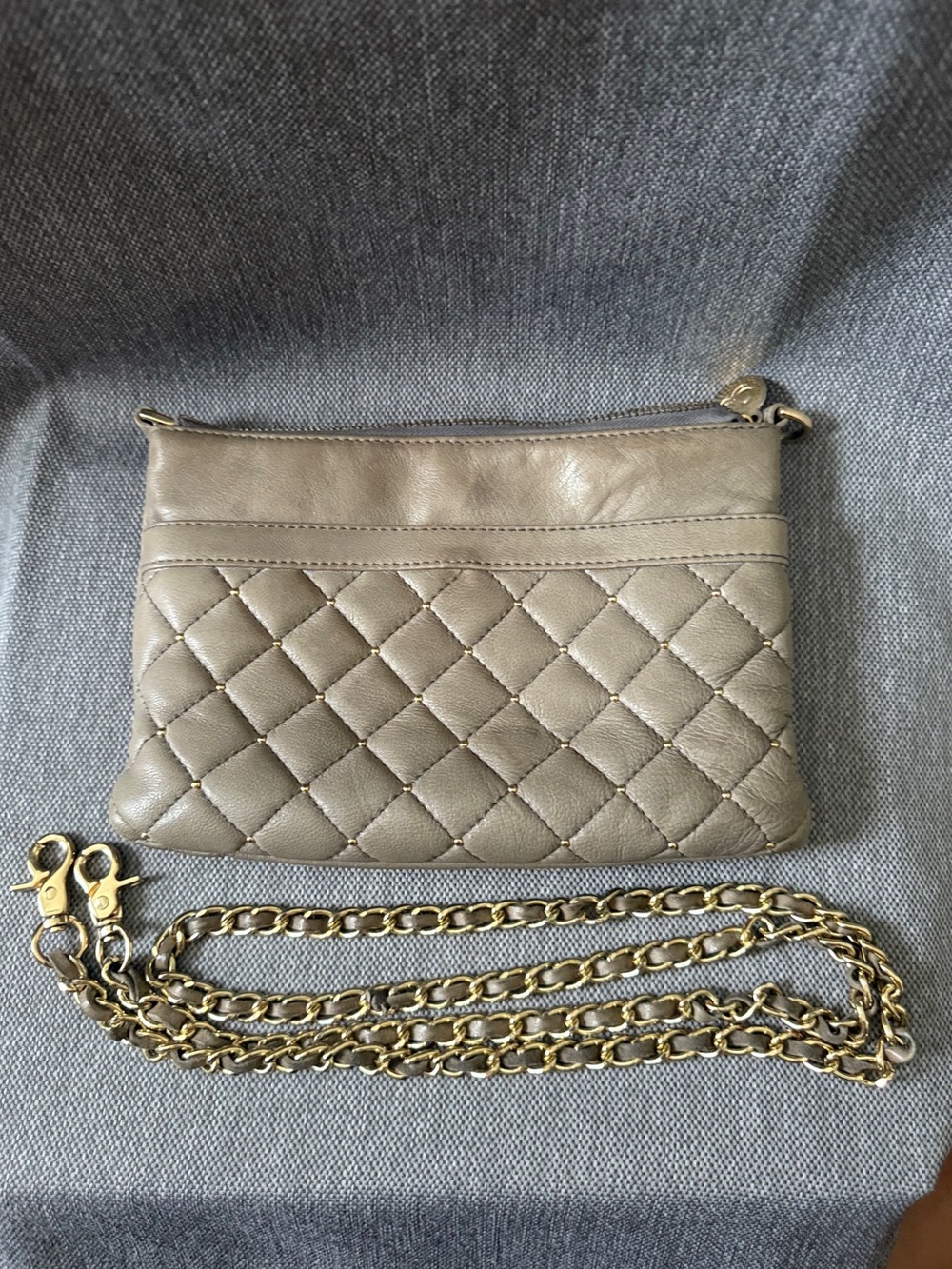 Gorjana Hudson Quilted Studded Taupe Leather Crossbody Bag
